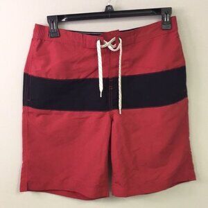 Lands End Mens Red Black Swim Trunks Shorts M